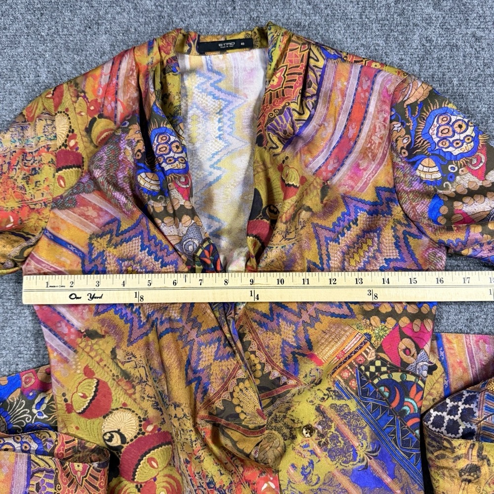 Etro Silk Top Womens 40 US Small Mosaic Spa Spartaco Tie Front Italy Luxury - Picture 9 of 9